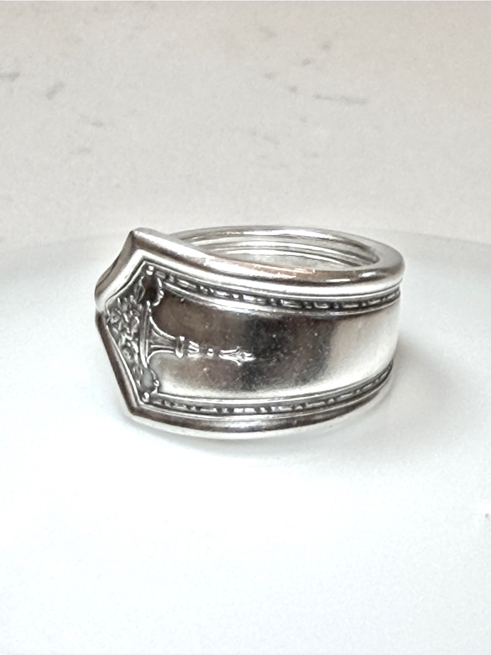 Vintage Silver Plated Spoon Ring with Floral Bouquet Pattern Size 7